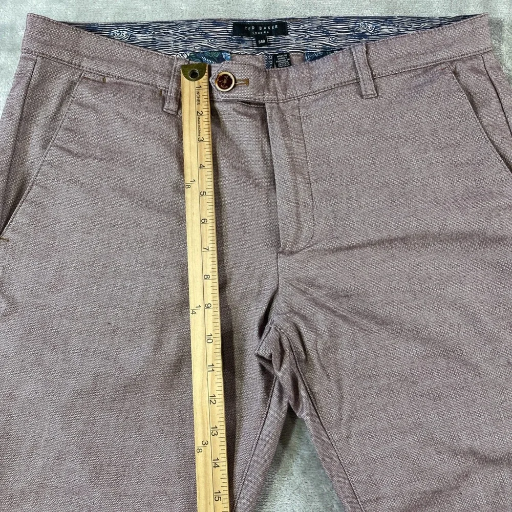 Ted Baker Pants Mens 34R Burgundy Slub Stretch Office Preppy Minimalist Casual